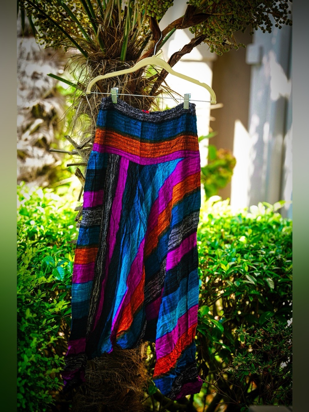 Ginojeans Colorful Multi-Stripe Smocked Harem Pants – Fits Like Medium